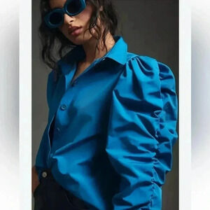 ANTHROPOLOGIE Stella Nova Verona blouse Happy Blue size small